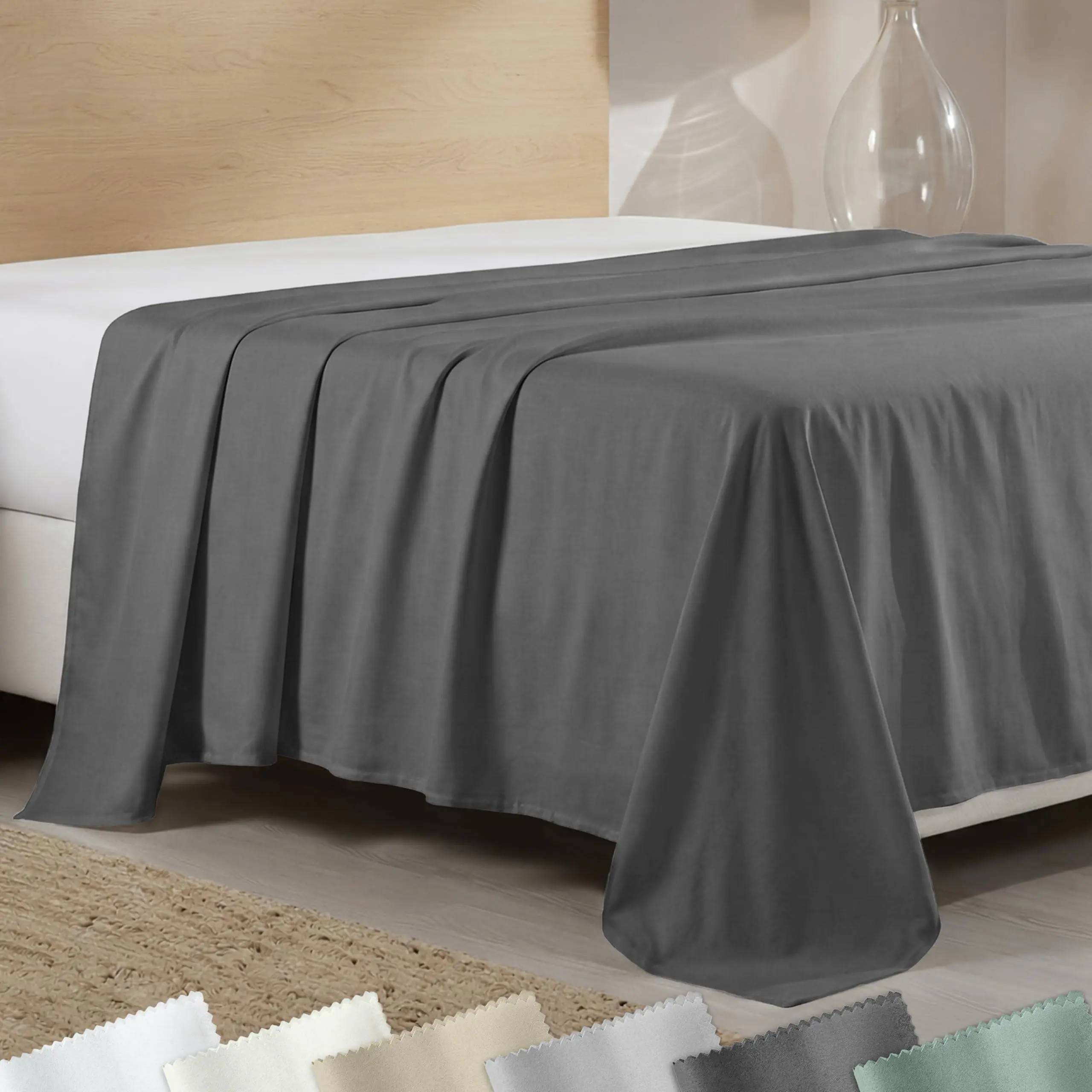 400 Thread Count - Flat (Top) Bed Sheet Only, 100% Cotton Sateen