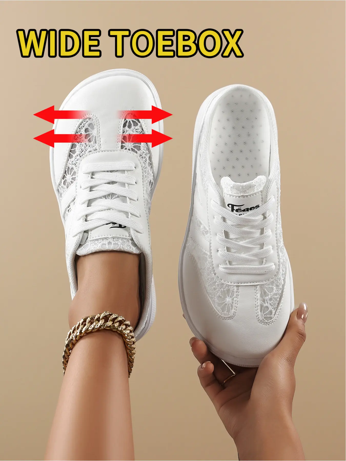 Women's Wide Toe Box Lace Mule Sneakers Trainer | Breathable Mesh, Slip-On Backless Casual Shoes for Summer, Footwear