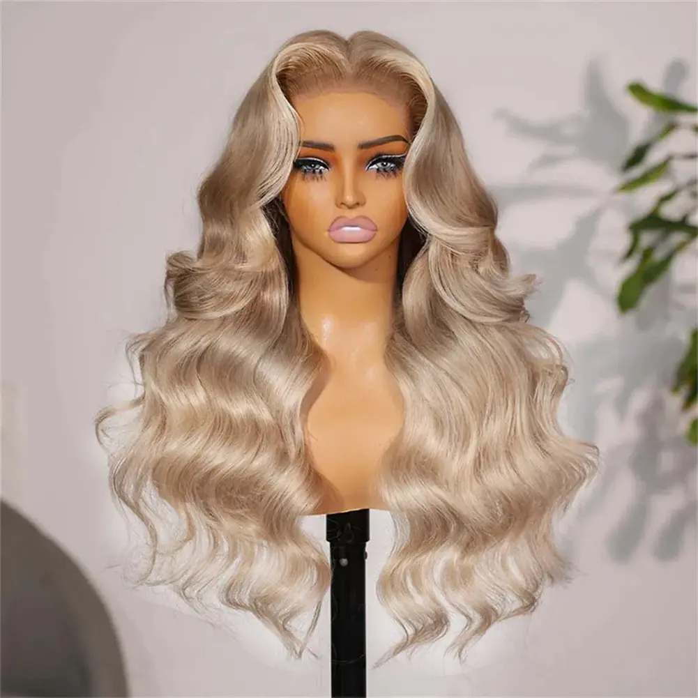 13x6 Glueless Ombre Ash Blonde Highlight Wigs Human Hair 200% Density Wear and Go Drawstring Wig Body Wave HD Lace Blonde Ombre Highlights Wig Pre Plucked Cut Wig