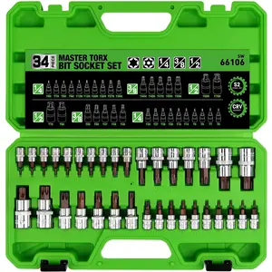 34PCS Master TORX Bit Socket Set, Premium S2 Alloy Steel, Solid Star & Tamper Proof T6 ~ T70 multifunctional