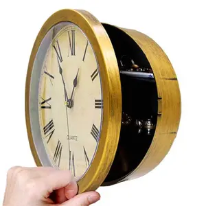 Vintage Wall Clock with Hidden Storage, 25cm Silent Round Decorative Clock for Living Room, Unique Jewelry Secret Box and Home Decor