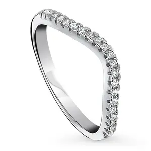BERRICLE Sterling Silver Wishbone Rings Stackable Curved Half Eternity Band Ring for Women, Round Cut Cubic Zirconia CZ