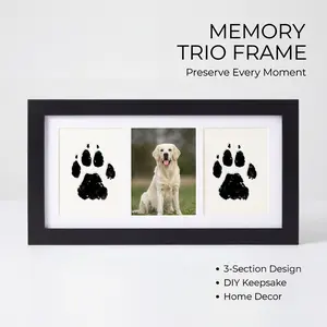Triple Pet Paw Print Keepsake Frame | 3-Panel DIY Photo Display