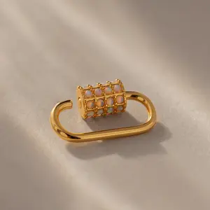 Opal Carabiner Clasp by Caitlyn Minimalist - Gemstone Carabiner Charm for Necklace - Oval Link Bracelet Charm Holder in 18K Gold & Silver Finish - Trendy Statement Jewelry - Best Friend Gift