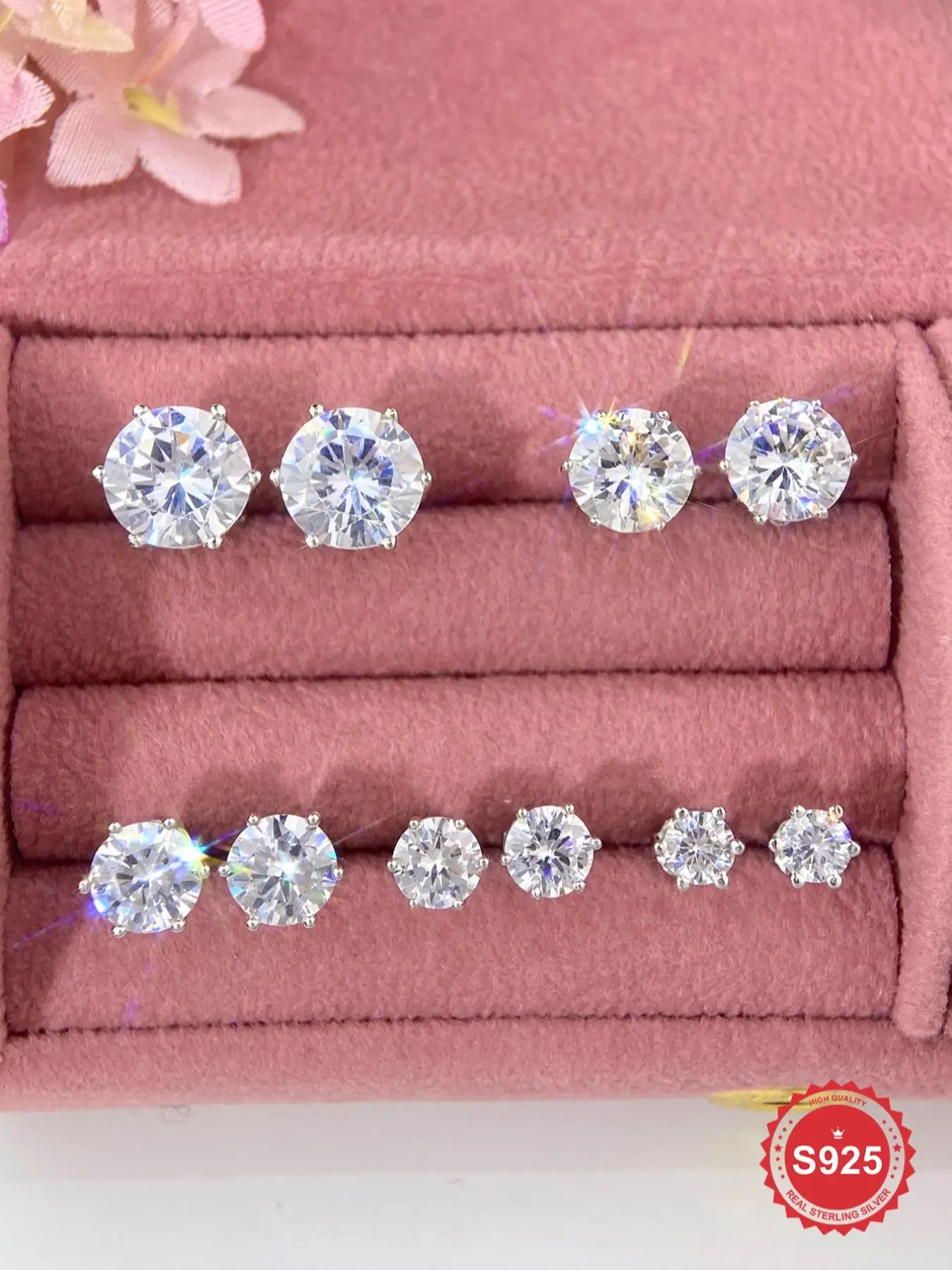 925 Sterling Silver Elegant Round Zircon Stud Earrings, Fashion Jewelry for Party, Daily Clothing Decor, Trendy All-match & Exquisite Jewelry for Birt