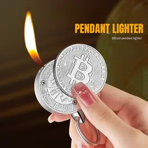 Windproof Dual Flame Torch Lighter - Creative Golden Coin Lighter Outside Portable Butane Gas Refill Lighter - Gift for Men, Gift Box Packaging (Butane Gas Not Included), Without Battery