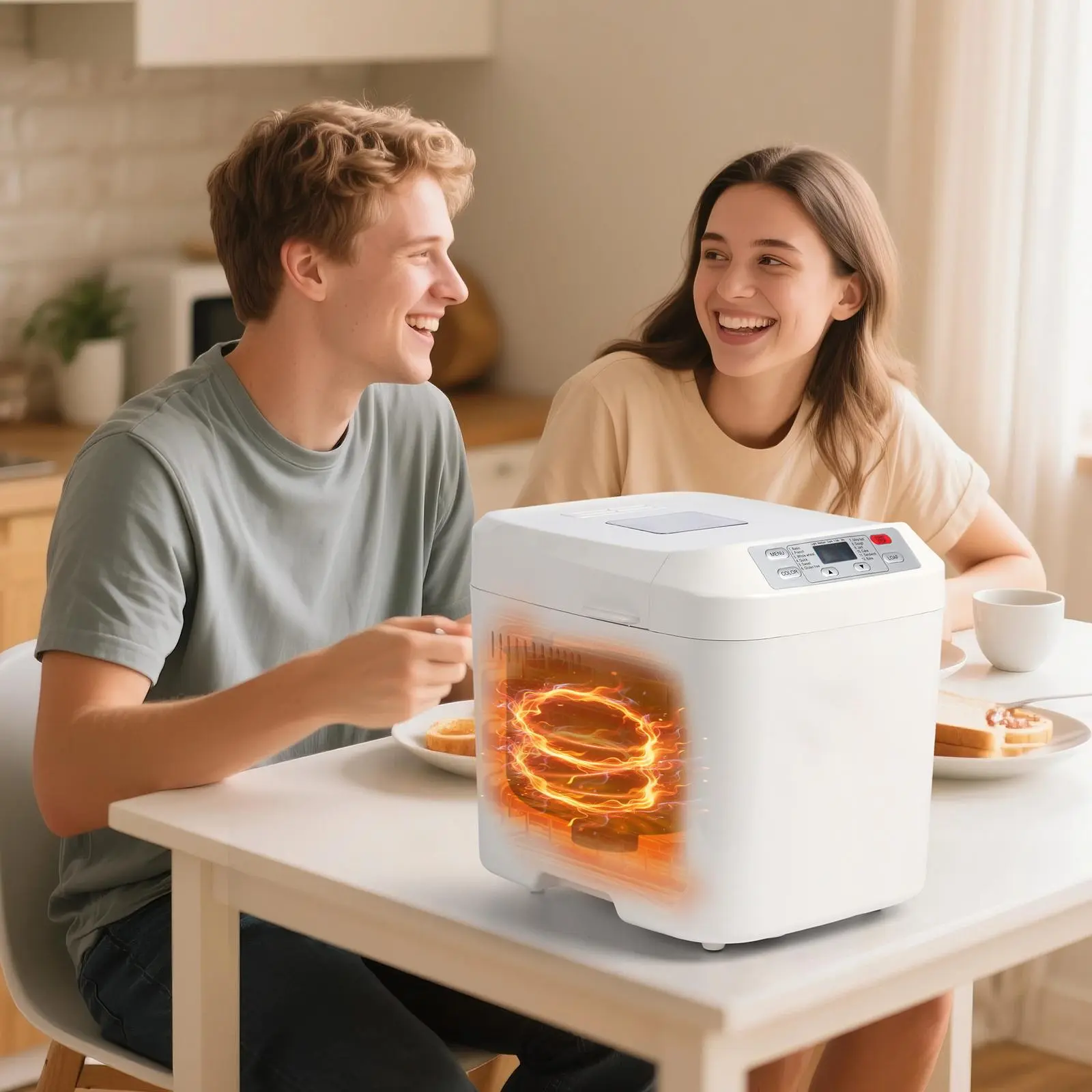 Smart Bread Machine 2LB 12-IN-1 Gluten-Free Nonstick Pan 2 Loaf Sizes Keep Warm White Automatic Bread Maker for Home Cooking Kitchen Household Appliances Electric Bread Cookers,home essentials Automatic Breadmaker Bread Making Kit