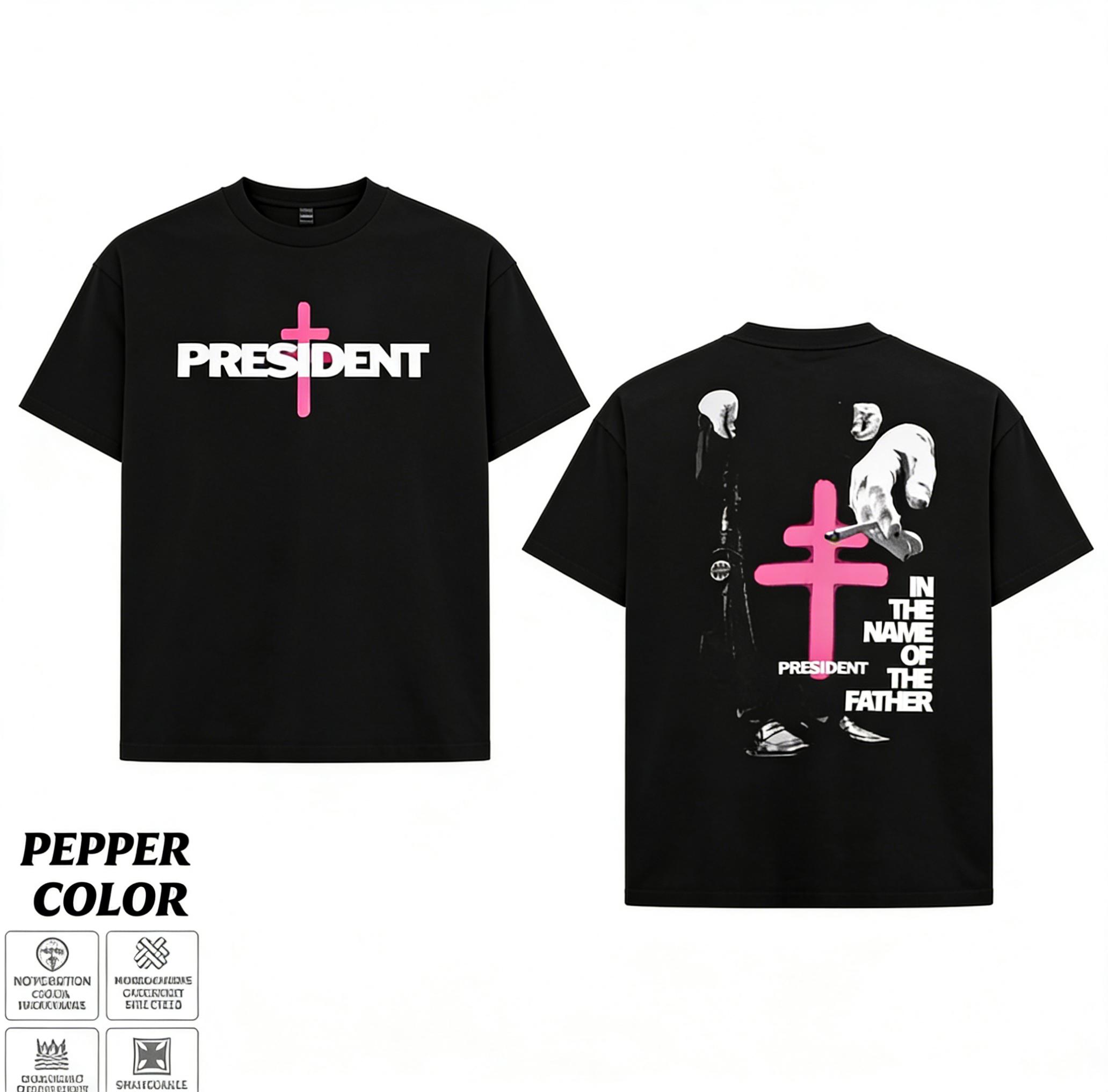 [COLLECTION] President Band T-Shirt Collection, Gothic Cross Graphic Tee, Retro Deathcore Style Shirt, Dark Religious Metal Inspired Shirts, Vintage Washed Heavy Cotton Band Tee, Gift for Metal Music Lovers, Alternative Merch for Men & Women P33