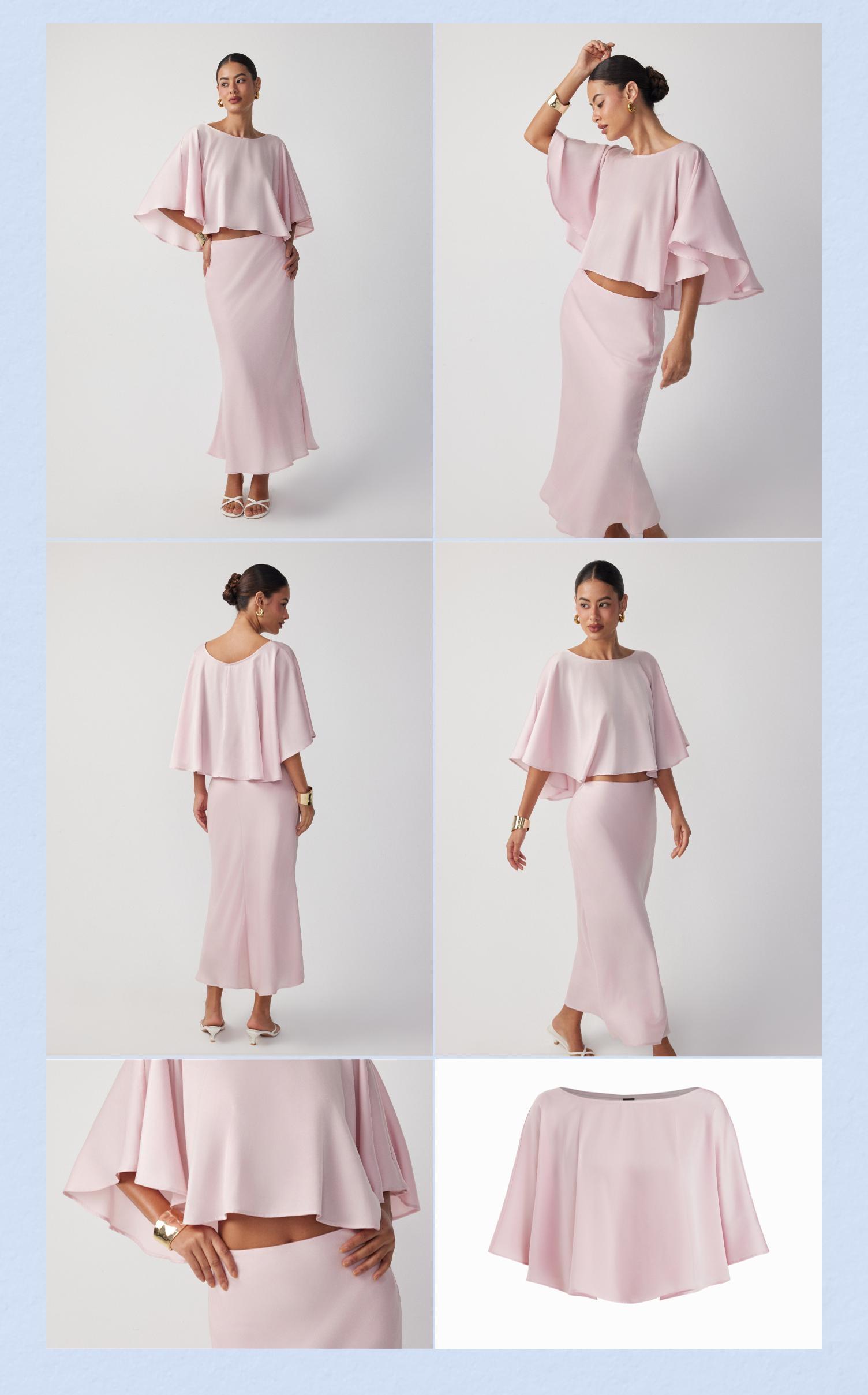 Cider Satin Dolman Sleeve Top & Mid Rise Mermaid Maxi Skirt Set