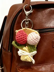 Handmade Crochet Tulip Bouquet Bag Charm with Gentle Style Keychain, Unique Gift for Women, Delicate Accessory for Bags and Keys
