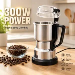 Electric Coffee Grinder 300W - Stainless Steel Multipurpose Grinder for Beans, Spices, Nuts & Grains - Compact Fast Milling Machine with 500ml Capacity