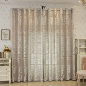 1 Panel Retro Pattern Jacquard Curtain, Window Curtain, Milk Tone Living Room and Bedroom Blackout Ready-Made Curtain, Milk Color All-Match Style