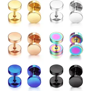 6 Pairs Stud Earrings for Men Women Flat  Ear Piercing Ear Plugs Tunnel  Gauge Earrings 18G