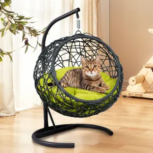 (High end and high-quality)Cat Swing Bed with Stand & Cushion, Cat Egg Chair with Rattan Wicker Appearance, Indoor Hanging Swinging Cat Bed for Cats, Small Dogs, and Small Animals, Green garden  chairs