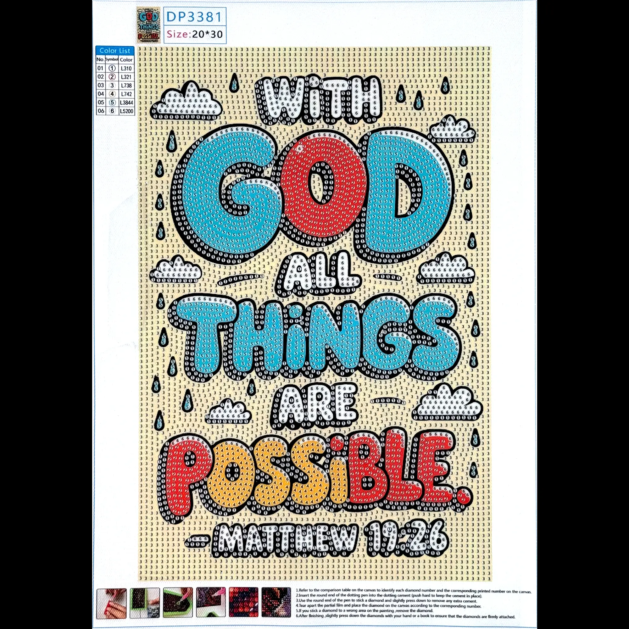 With God All Things Are Possible, Bible Verse, Home Decor, Diamond Painting Kit, Inspirational Religious, Wall Decor, DIY Diamond Art, Handmade Craft, Best Gift, Birthday Gift, Wall Art for Home Living Room Bedroom