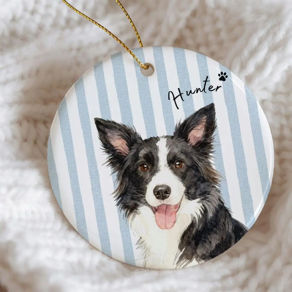 Personalized Pet Memorial Watercolor Ornament from Photo + Name – Striped Dog & Cat Ornament, Personalized Pet Remembrance Gift Loss