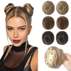 Space Bun Hair Pieces, 2 PCS Mini Claw Clip in Messy & Cat Ears Fake Hair Bun Extensions HB001 Wig Accessory Updo Hairpieces for Women Girls (Pack of 2-3" Straight, Dark Blonde)