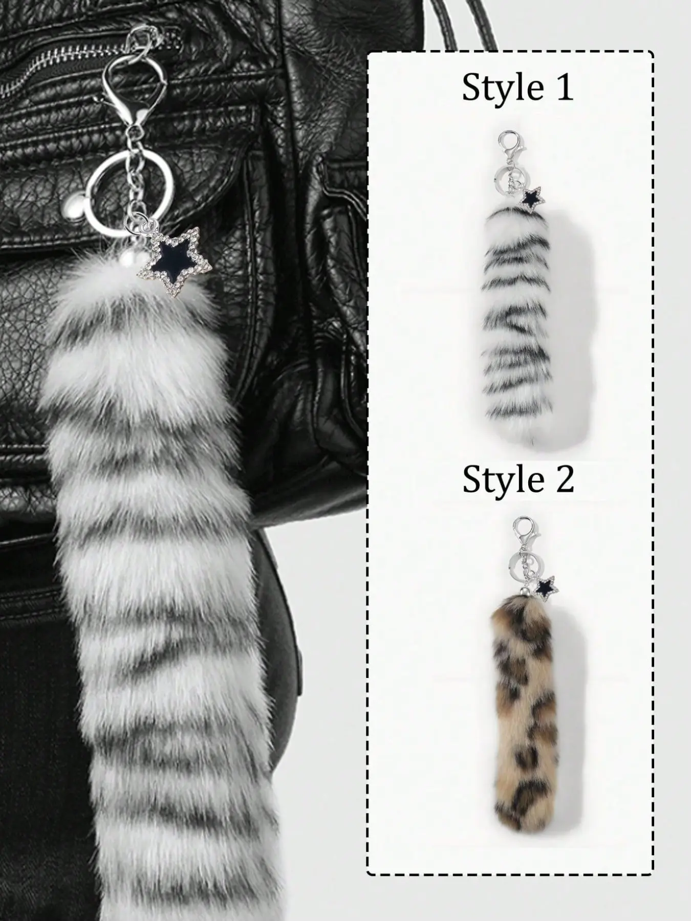 1 Fluffy Orc Fox Tail Keychain - Soft Plush, Realistic Color, Durable, with Star Charm, Faux Fur Tail Keychain, Handbag Accessory Hook Pendant, Keychain For Bags