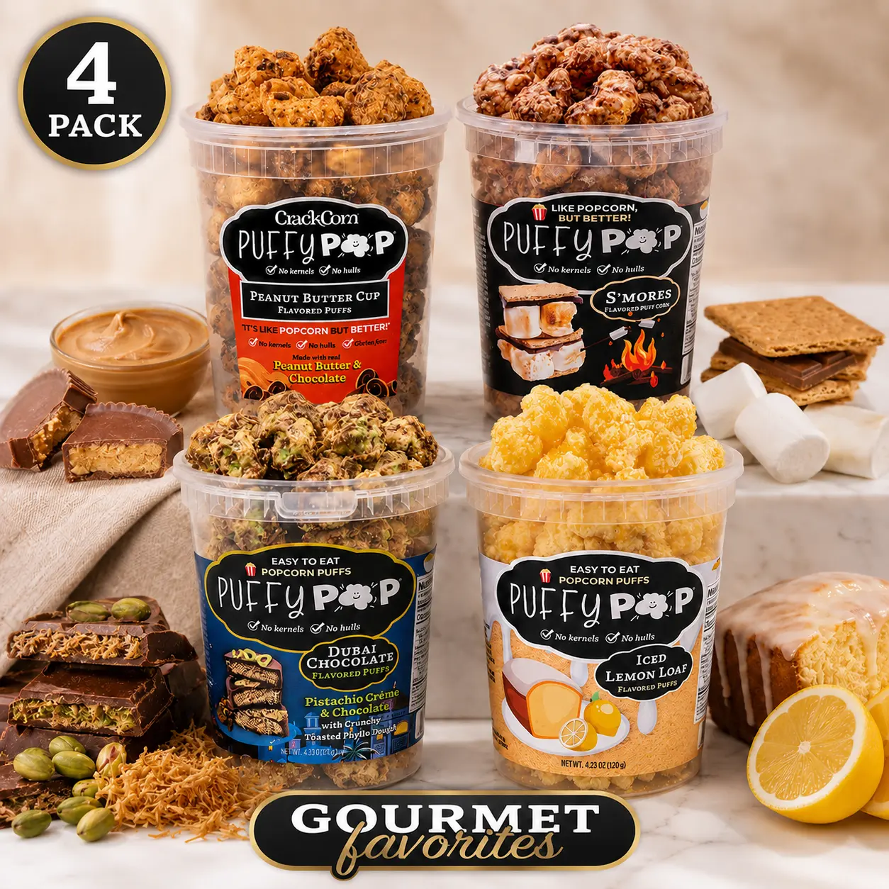 Gourmet Favorites Bundle - 4 Pack of Puffy Pop Popcorn Puffs