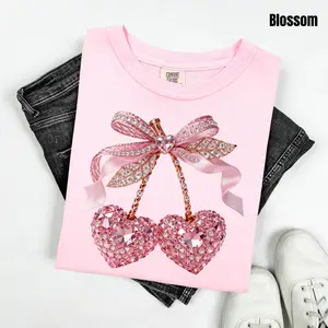 Pink Jewel Heart Cherries Comfort Colors T-Shirt 'NLB'