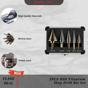 AKOO 5 Pcs Step Drill Bits,High Speed Steel,Titanium Coating,50 Sizes Unibit Drill Bits Set,Multiple Hole Stepped Up Bits for Metal, Aluminum, Wood, Plastic(Step Bit) home repair tool box heavy-duty task,【B】