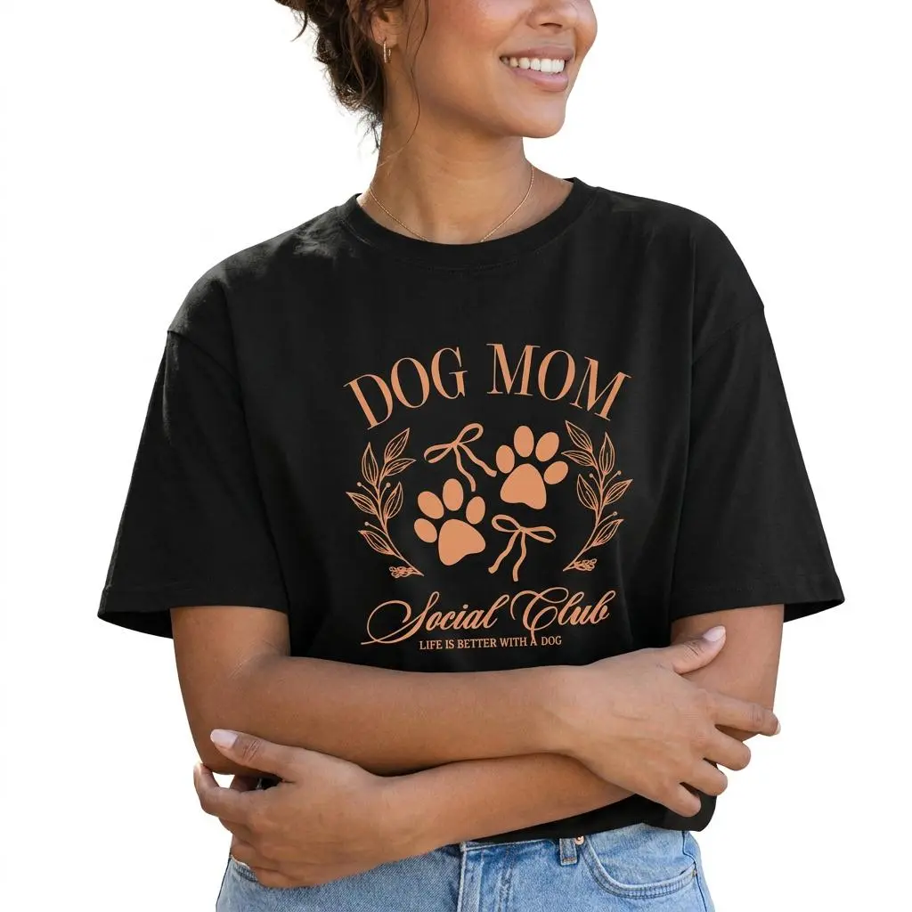 Dog Mom Shirt Women Plus Size Cute Paw Print Graphic Tee Social Club Top