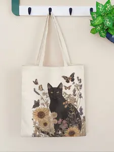Cat Pattern Printed Handbag, Large Capacity Shoulder Bag, Casual Daily Use Simple Versatile Handbag for Men and Women