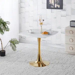 31.5INCH DINING TABLE WHITE AND GOLDEN