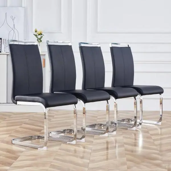MUUOKY Modern Dining Chairs Featuring Faux Leather Upholstery, Comfort Padded Seat, High Back & Chrome Metal Legs-weekly picks