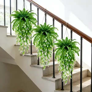 3-Piece Boston Fern & Camellia Wall Hanging Set, Modern Garden Decor, Indoor/outdoor, Spring, Valentine's Day, Easter, Memorial Day