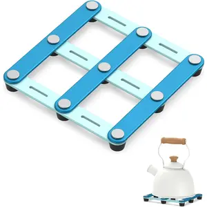 2 count Expandable Trivets for Hot Pots and Pan, Modern Color-Block Kitchen Hot Pads, Small Pot Mat, Flexible & Adjustable, Stores Neatly,Heat-Resistant Stainless Steel Trivets for Kitchen