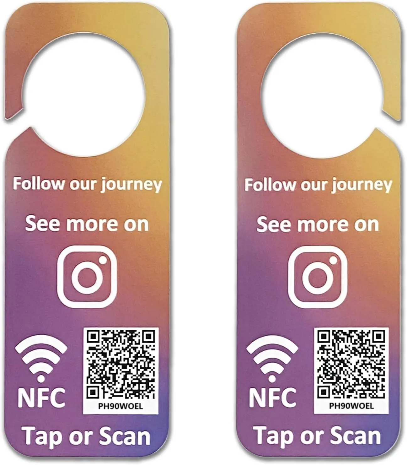 NFC QR Door Hanger Sign for Reviews & Social Media, Tap & Scan to leave a review or follow, No App No Subscription, Editable Links, Visitor Tracking, Waterproof PVC (Instagram Follow 2PACK)
