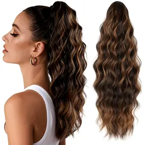 European and American style women's wig with large claw clip, water wave ponytail, deep long curly hair, elegant cloud perm ponytail hairpiece