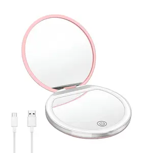 Portable Foldable Makeup Mirror, Glam Travel Makeup Mirror with LED Light, Compact Mirror for Women, Pocket Size Makeup Tools, Travel Hand Mirror