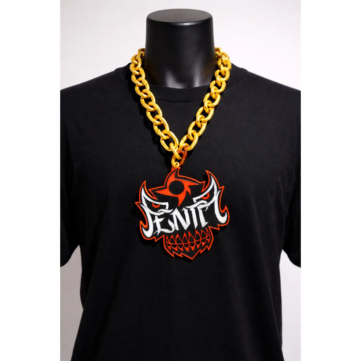 Gold Penta Lucha Mask WWE Wrestling Logo Necklace Chain 32" Raised Letters
