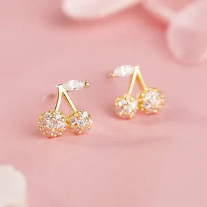 s925 sterling silver Cherry Stud Earrings，Minimalist Simple Unique Earrings for galentine‘s party valentine’s day gift，fashion zirconia earrings，anniversary holiday jewelry，gift for women