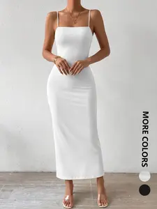Elegant Chic Women's Summer Backless Spaghetti Strap Solid Mini Dress, Fashionable Sleeveless Tight-Fitting Party Wear, Casual Nightclub for Ladies
