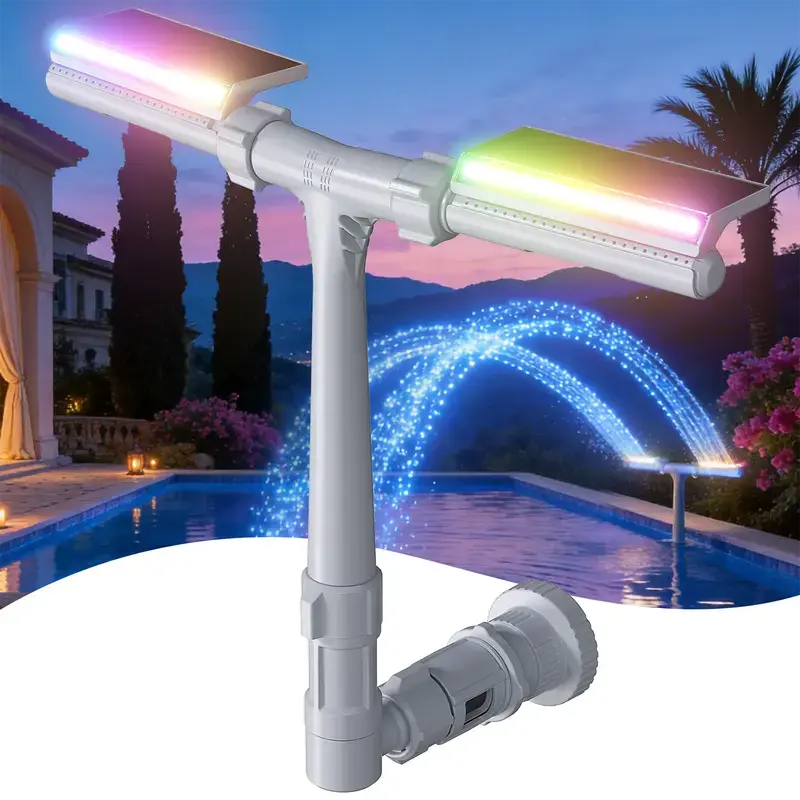 Solar Pool Fountain with Lights - Waterproof Auto Lighting, Remote Control, 2-Head Adjustable Sprinkler, Auto Light Sensing for Above/Inground Use, Outdoor Decor, Pool Decor