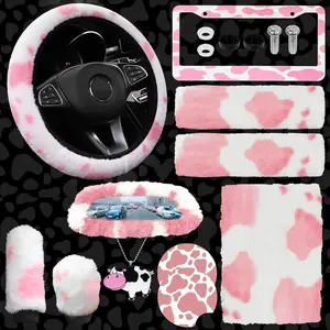 11 count   Accessories Set,  Plush Steering Wheel Covers for Women Soft Fleece Handbrake Cover Shift Cover  Trim Warm Non-Slip()