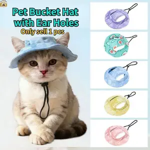 Pet Bucket Hat with Ear Holes | Adjustable Drawstring | Sun Protection Non-Chafing for Cats, Dogs & Rabbits