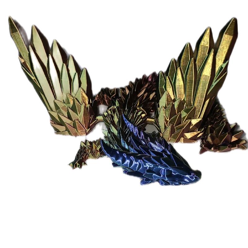 Beautiful shiny four color rainbow gradient shardstorm winged dragon figurine with opening mouth