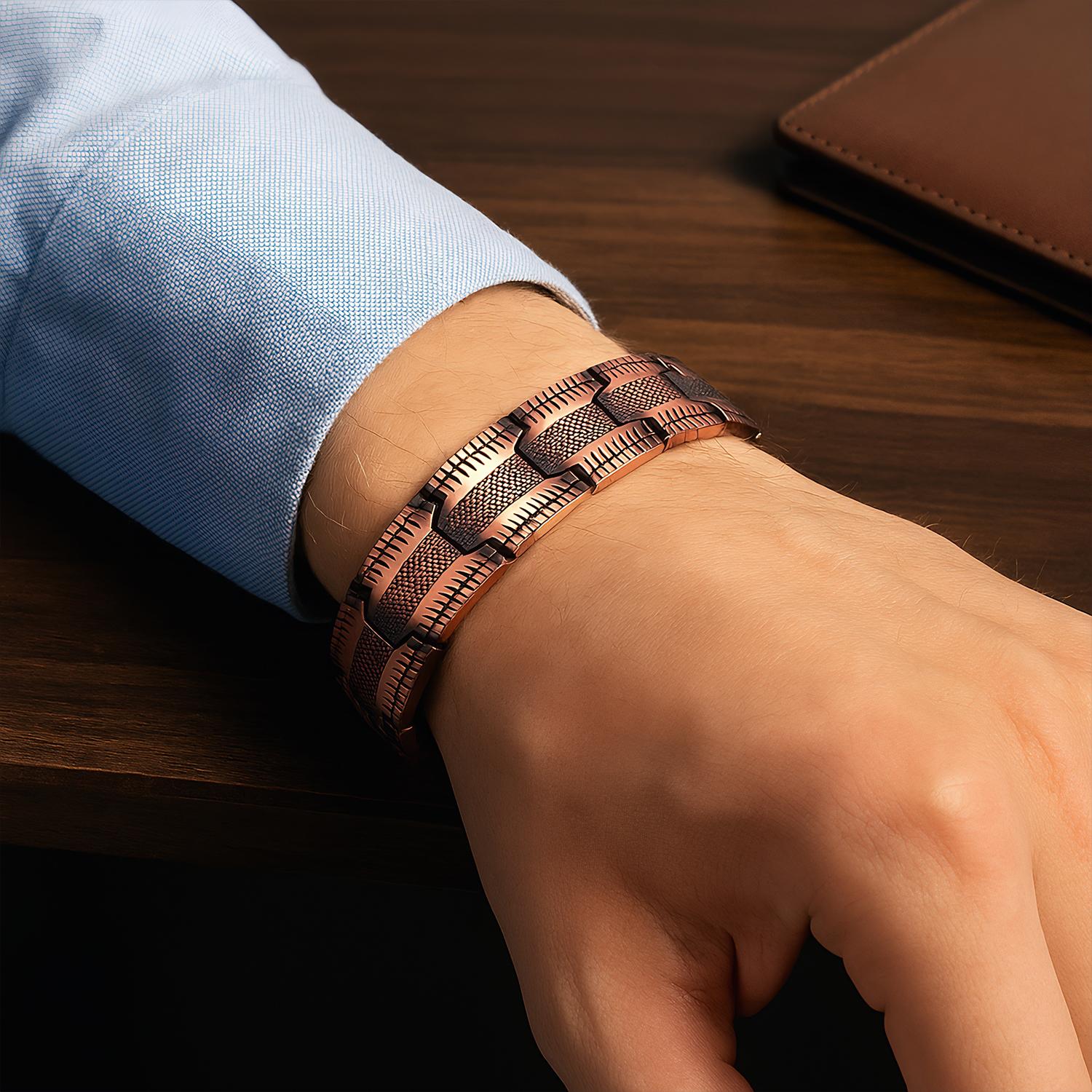 3x Men's Copper Bracelet Triple Super Magnet, Magnetic Bracelet with Adjustable Size Tool, Relieves Joint Pain and Improves Energy Circulation  Strong Magnetic Bracelet Men's Valentine's Day Father's Day Jewelry Gift