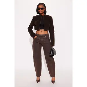 Cali Coated Barrel Leg Jeans - Brown