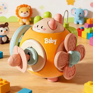 Portable 6-in-1 Rotating Busy Ball Toy with Keys & Gears - Sensory Learning Toy for Toddlers 1-3, Fine Motor Skills Activity Ball for Baby Boy Girl Gift