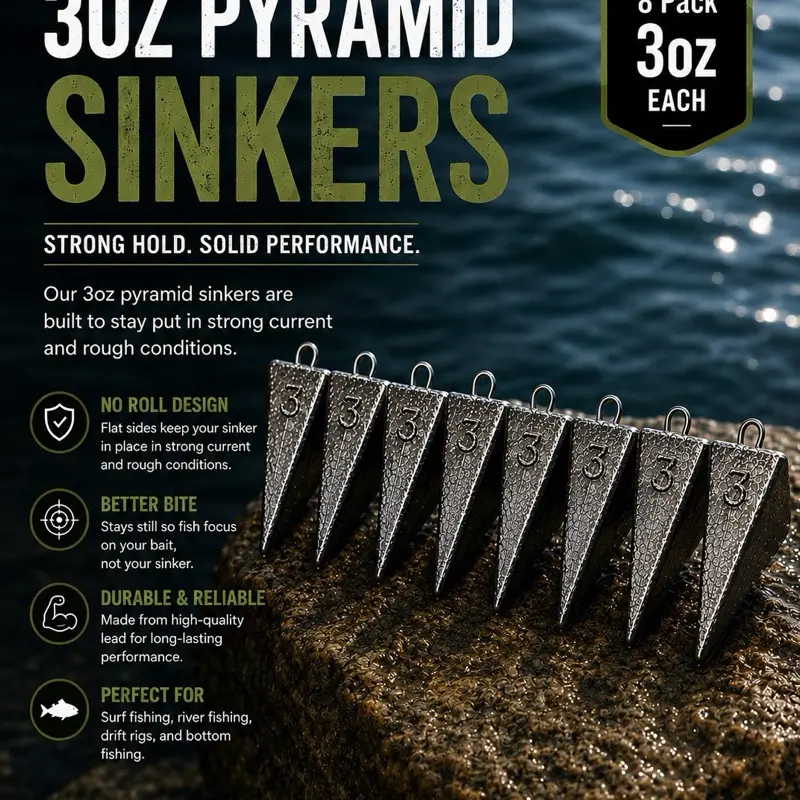 Pyramid Sinkers, 8-Pack 3oz Fishing Sinkers for Freshwater and Saltwater Fishing