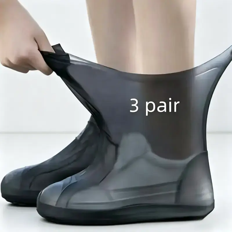 3 pairs of waterproof, non-slip cycling shoe covers suitable for rainy weather, made from thick latex material—durable and portable unisex shoe protectors ideal for commuting in rain and for cyclists, an essential item for outdoor sports.