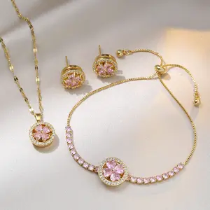 Exquisite and Elegant Micro-Inlaid Zircon Rotating Pendant Titanium Steel Necklace Three-Piece Jewelry Set with Diamond Inlay Processing and Geometric Design Affordable Jewelry Set