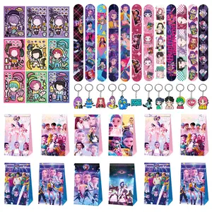 Korean cartoon girl group birthday party gift set of 4 pieces: 12 bracelets, 12 keychains, 12 gift bags, 9 assembly stickers, the best choice for parties, so everyone has their own gift