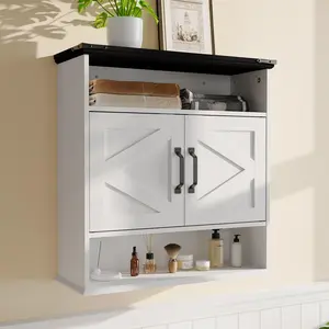 Space-Saving Wall Mount Cabinet – Barn Doors & Adjustable Shelf – 25"x23.6"x9" – Perfect for Bathroom Medicine Storage, Kitchen Spices, Laundry Supplies, or Entryway Organization