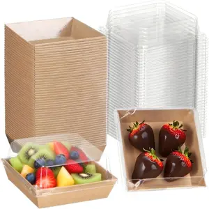 20Pack of 4"x4"x2.3" Brown Bakery Boxes with Clear  - Disposable Charcuterie & Dessert Boxes for Cookies, Cakes,  Strawberries, and Party  To Go